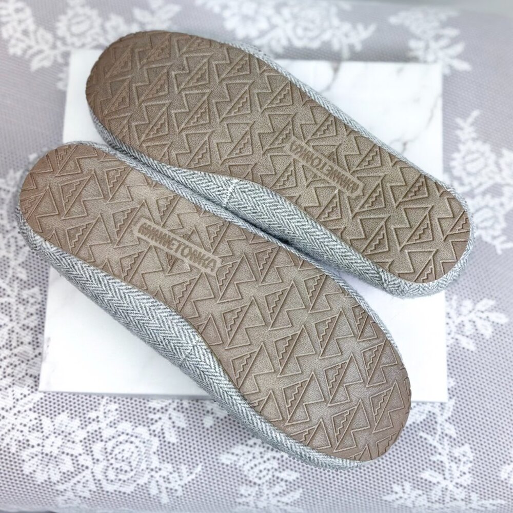 Minnetonka Cozy Wool Slippers Grey Herringbone Faux Fur Lining Slip On Shoe - Picture 7 of 8